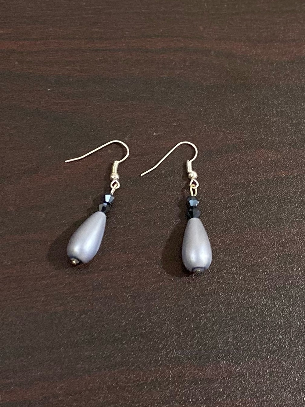 Silver Gray Teardrop Dangle Earrings Handmade beaded Earrings